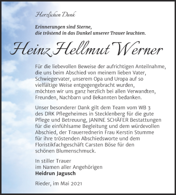 Traueranzeige von Heinz Hellmut Werner von Trauerkombi Quedlinburg