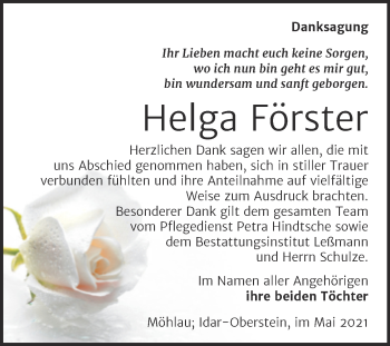 Traueranzeige von Helga Förster von Trauerkombi Wittenberg