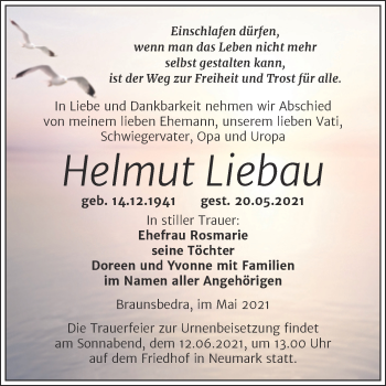 Traueranzeige von Helmut Liebau von Trauerkombi Merseburg