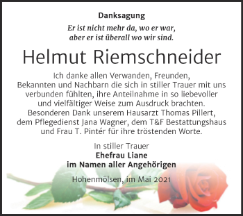 Traueranzeige von Helmut Riemschneider von Trauerkombi Weißenfels