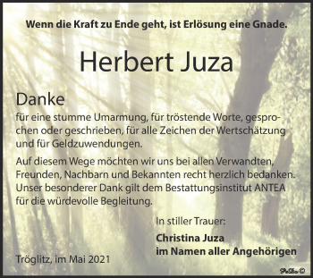 Traueranzeige von Herbert Juza von Trauerkombi Zeitz