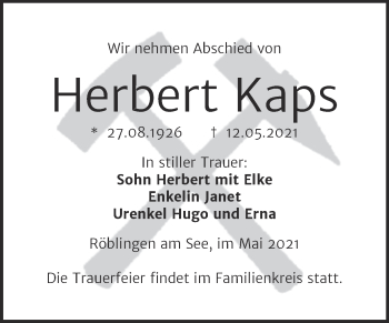 Traueranzeige von Herbert Kaps von Trauerkombi Mansfelder Land