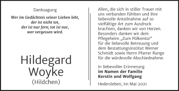 Traueranzeige von Hildegard Woyke von Trauerkombi Quedlinburg