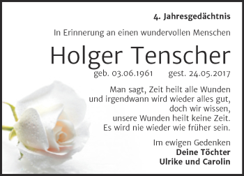 Traueranzeige von Holger Tenscher von Naumburger Tageblatt