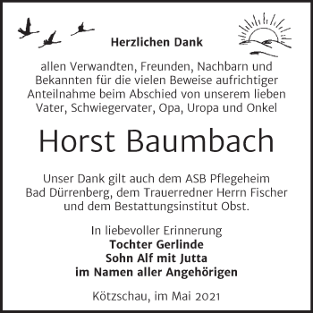 Traueranzeige von Horst Baumbach von Trauerkombi Merseburg