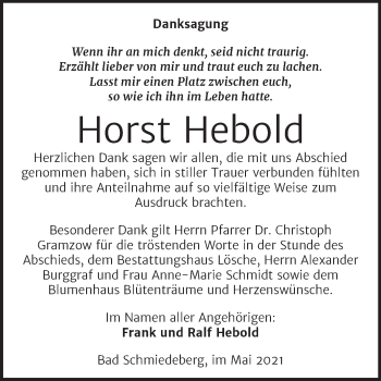 Traueranzeige von Horst Hebold von Trauerkombi Wittenberg