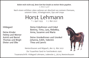 Traueranzeige von Horst Lehmann von Super Sonntag Naumburg/Nebra
