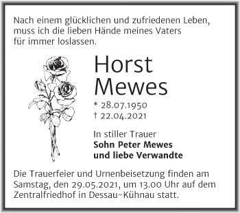 Traueranzeige von Horst Mewes von Trauerkombi Dessau