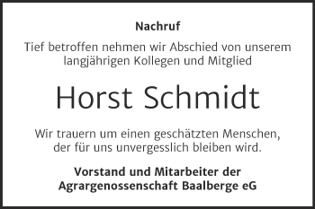 Traueranzeige von Horst Schmidt von Super Sonntag Bernburg