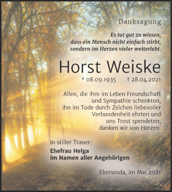 Traueranzeige von Horst Weiske von Wochenspiegel Naumburg/Nebra