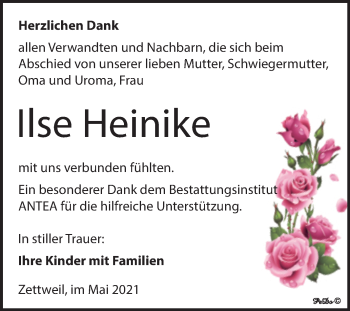 Traueranzeige von Ilse Heinike von Trauerkombi Zeitz