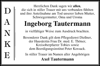 Traueranzeige von Ingeborg Tautermann von Trauerkombi Dessau