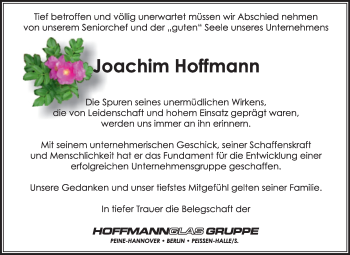 Traueranzeige von Joachim Hoffmann von Mitteldeutsche Zeitung Halle/Saalkreis