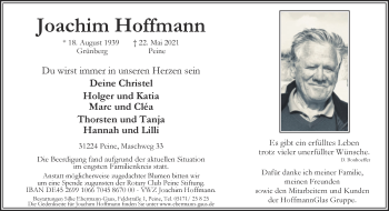 Traueranzeige von Joachim Hoffmann von Mitteldeutsche Zeitung Halle/Saalkreis