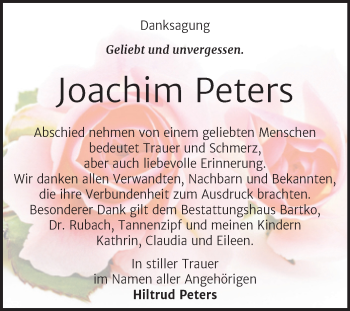 Traueranzeige von Joachim Peters von Trauerkombi Köthen