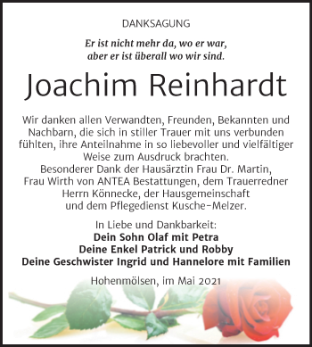 Traueranzeige von Joachim Reinhardt von Trauerkombi Weißenfels