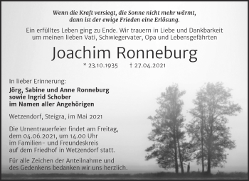 Traueranzeige von Joachim Ronneburg von Naumburger Tageblatt