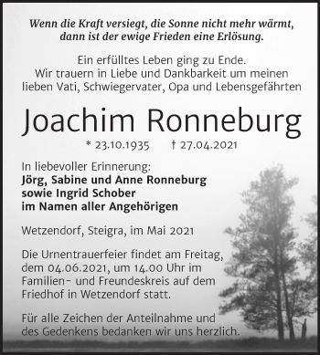 Traueranzeige von Joachim Ronneburg von Mitteldeutsche Zeitung Merseburg/Querfurt