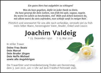 Traueranzeige von Joachim Valdeig von Trauerkombi Weißenfels