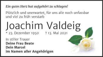 Traueranzeige von Joachim Valdeig von Trauerkombi Bernburg