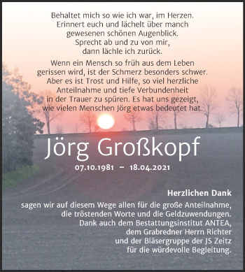 Traueranzeige von Jörg Großkopf von Trauerkombi Zeitz