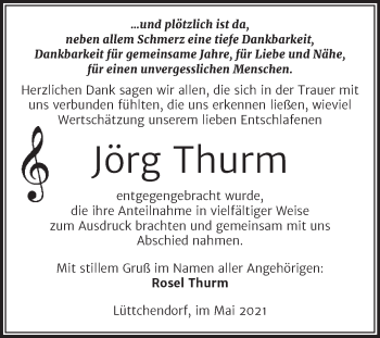 Traueranzeige von Jörg Thurm von Trauerkombi Mansfelder Land