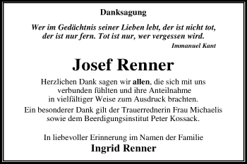 Traueranzeige von Josef Renner von Trauerkombi Dessau