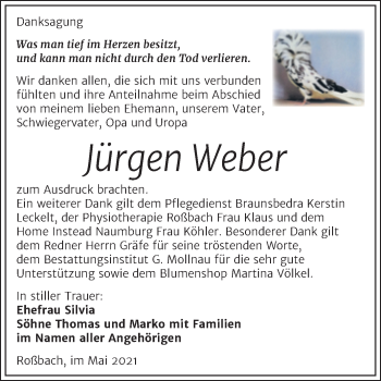 Traueranzeige von Jürgen Weber von Trauerkombi Merseburg