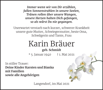 Traueranzeige von Karin Bräuer von Trauerkombi Weißenfels