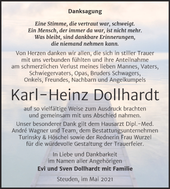 Traueranzeige von Karl-Heinz Dollhardt von Mitteldeutsche Zeitung Halle/Saalkreis