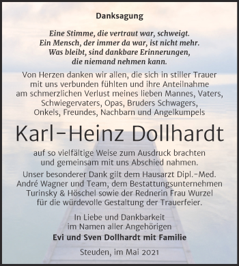 Traueranzeige von Karl-Heinz Dollhardt von Trauerkombi Merseburg