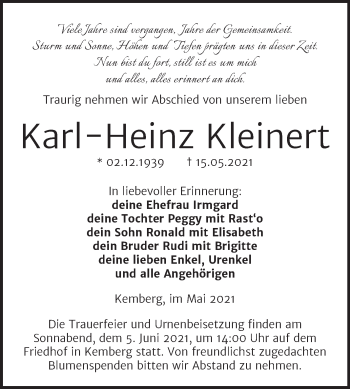 Traueranzeige von Karl-Heinz Kleinert von Trauerkombi Wittenberg
