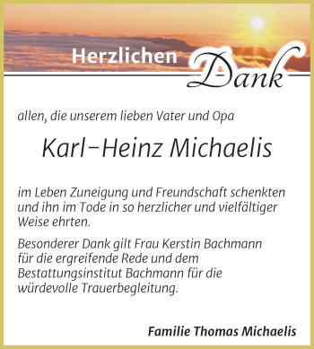 Traueranzeige von Karl-Heinz Michaelis von Trauerkombi Dessau