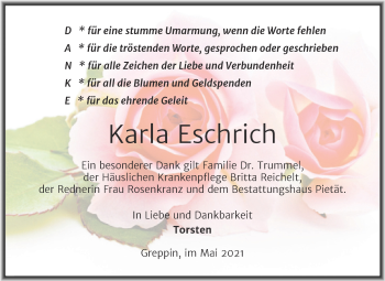 Traueranzeige von Karla Eschrich von Trauerkombi Bitterfeld