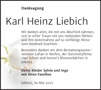 Traueranzeige von Karl Heinz Liebich von Trauerkombi Bitterfeld