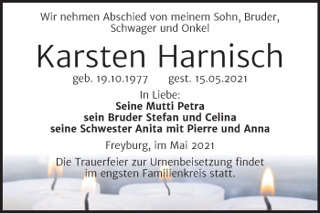 Traueranzeige von Karsten Harnisch von Wochenspiegel Naumburg/Nebra