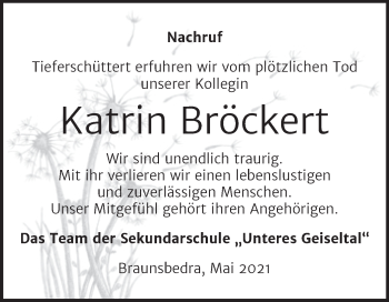 Traueranzeige von Katrin Bröckert von Mitteldeutsche Zeitung Merseburg/Querfurt