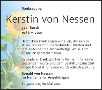 Traueranzeige von Kerstin von Nessen von Trauerkombi Weißenfels