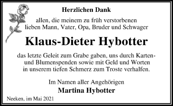 Traueranzeige von Klaus-Dieter Hybotter von Trauerkombi Dessau