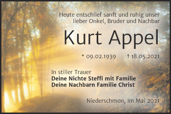 Traueranzeige von Kurt Appel von Trauerkombi Merseburg