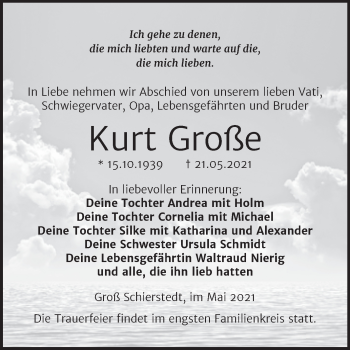 Traueranzeige von Kurt Große von Trauerkombi Aschersleben