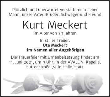 Traueranzeige von Kurt Meckert von Mitteldeutsche Zeitung Halle/Saalkreis