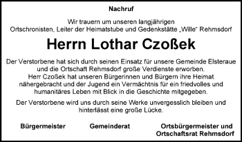 Traueranzeige von Lothar Czoßek von Mitteldeutsche Zeitung Zeitz