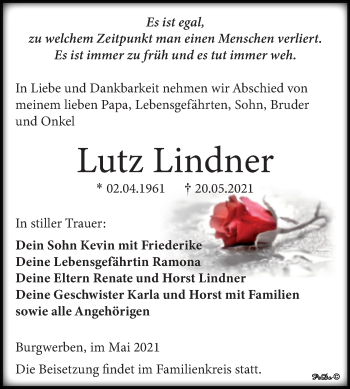 Traueranzeige von Lutz Lindner von Trauerkombi Weißenfels