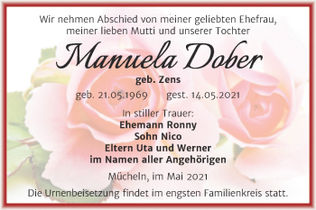 Traueranzeige von Manuela Dober von Trauerkombi Merseburg
