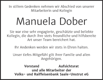 Traueranzeige von Manuela Dober von Mitteldeutsche Zeitung Merseburg/Querfurt