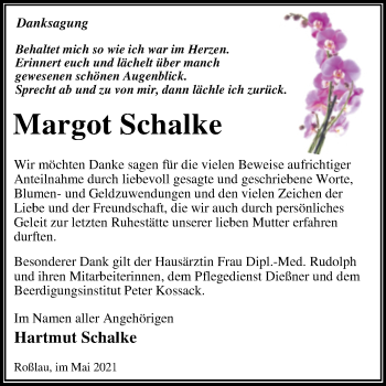 Traueranzeige von Margot Schalke von Trauerkombi Dessau