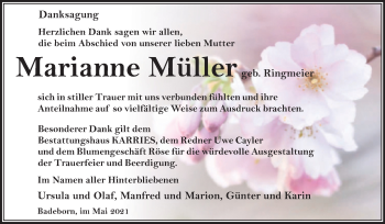 Traueranzeige von Marianne Müller von Trauerkombi Quedlinburg