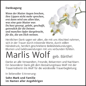Traueranzeige von Marlis Wolf von Trauerkombi Weißenfels
