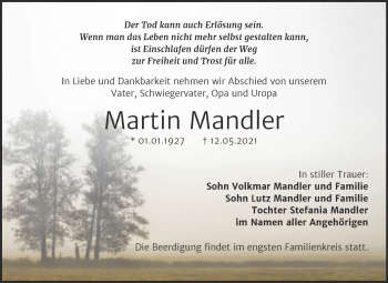 Traueranzeige von Martin Mandler von Trauerkombi Bitterfeld